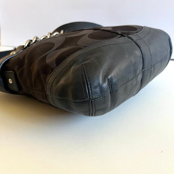 COACH Signature Optic Chain Bag, Black, Canvas with Leather Trim - Picture 7 of 12